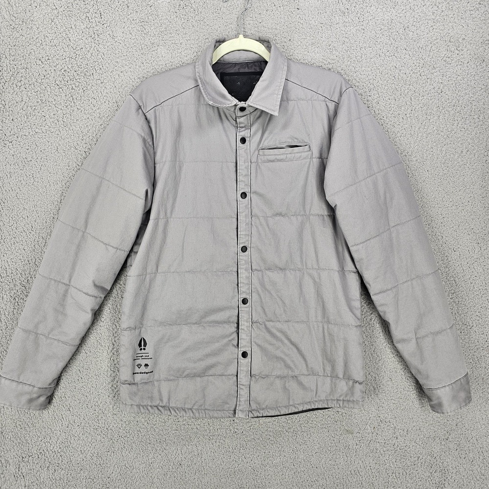 Beardedgoat Shirt‎ Jacket Mens Small Gray Quilted Water Resistant Snap Shacket